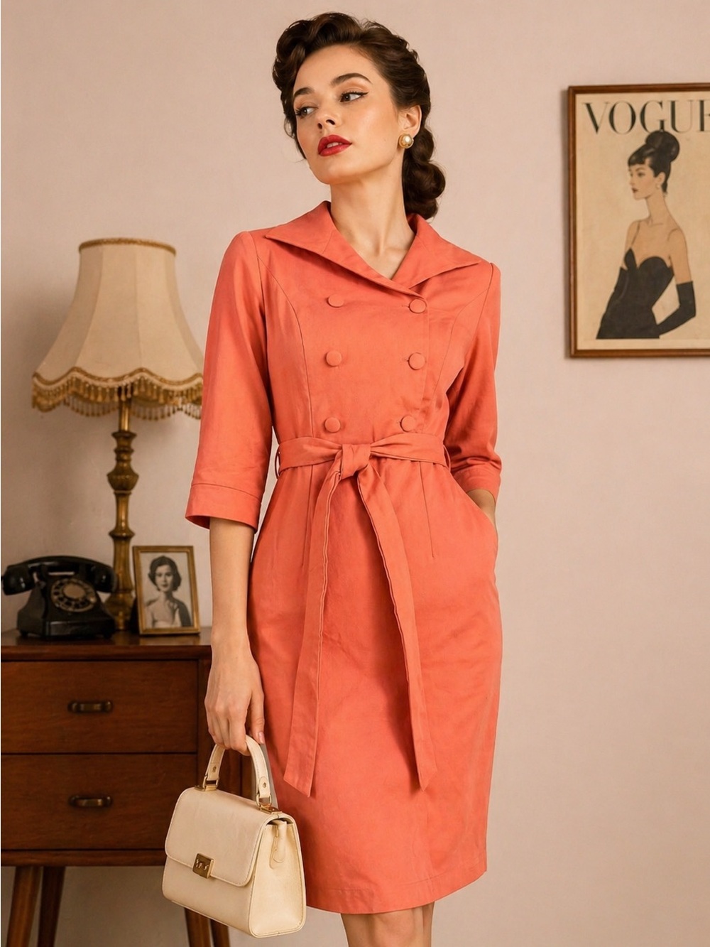Elegant Vintage Inspired Peach Dress #122